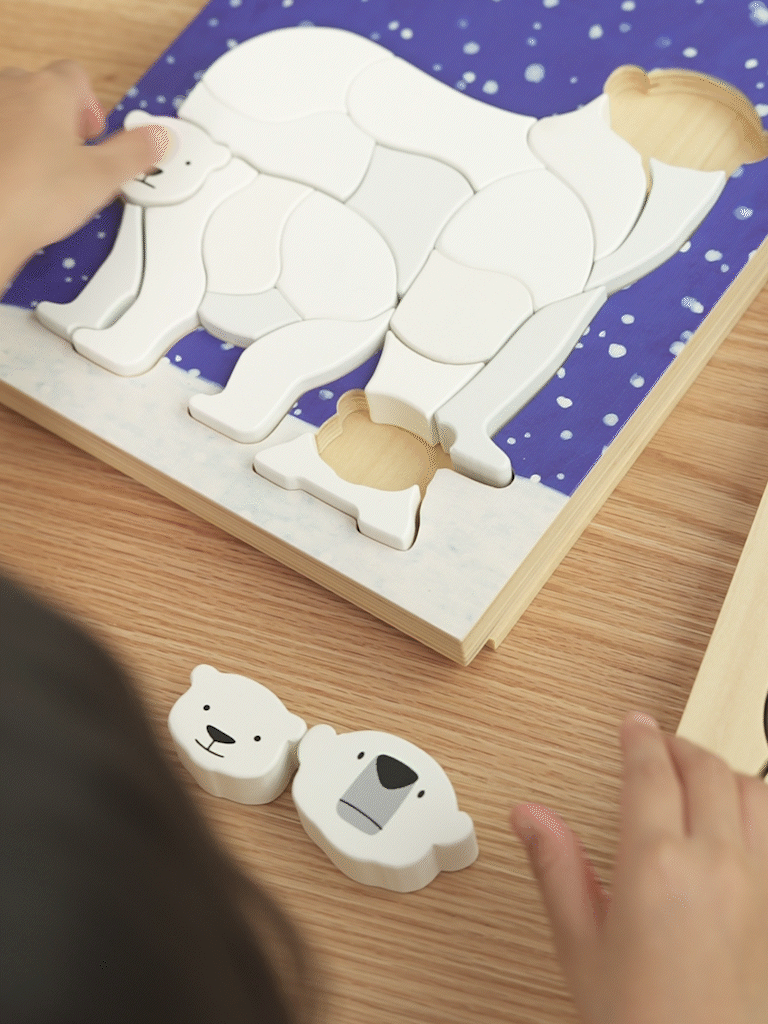 動物拼圖木頭 北極熊拼圖